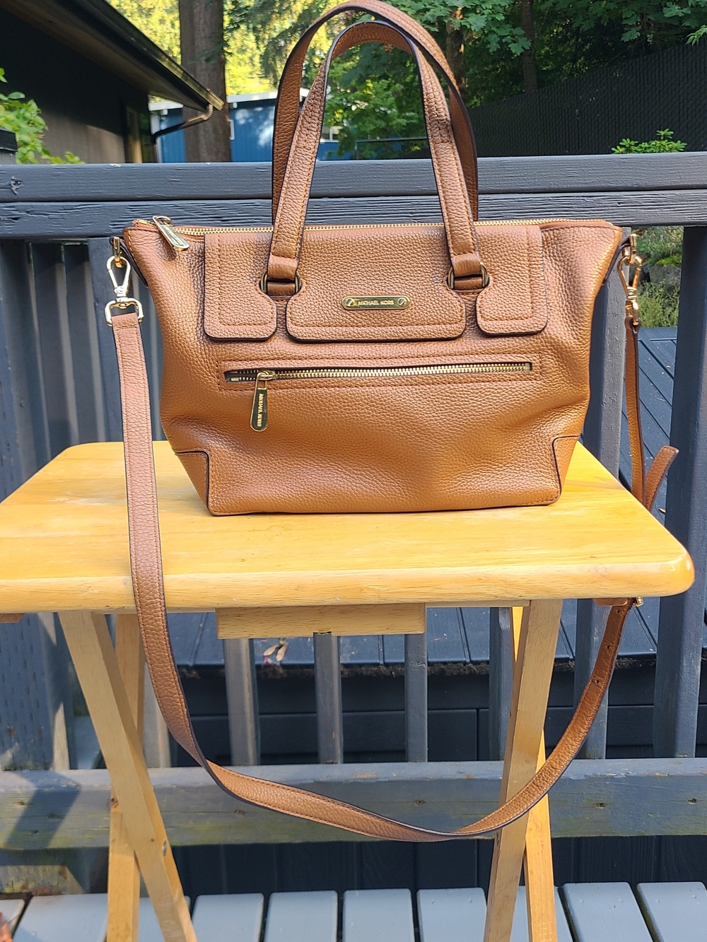 Michael Kors Tan Brown Leather Shoulder Satchel with Removable Strap - Makenzie